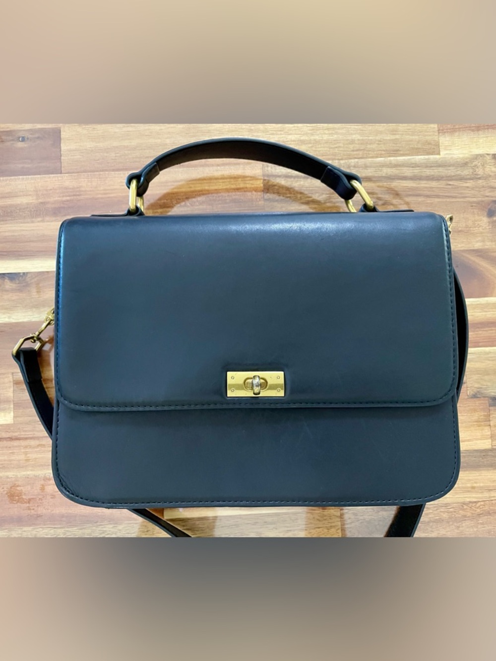 J. Crew Black 100% Leather Top-Handle Shoulder Bag with Gold Hardware